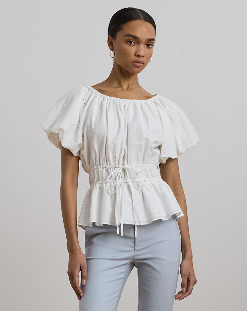 Eyelet Cotton Voile Peplum Blouse | Ralph Lauren (UK)