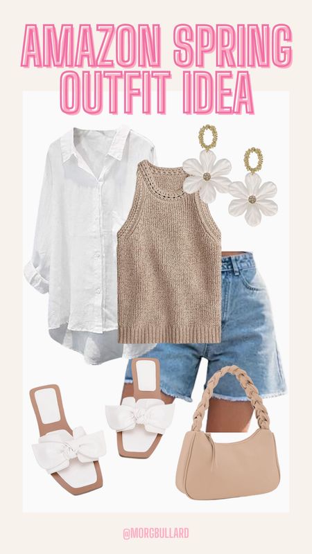 Amazon Spring Outfit | Sweater Tank | Spring Brunch | Spring Outfit | Denim Shorts | White Button Down 

#LTKfindsunder100 #LTKstyletip #LTKfindsunder50