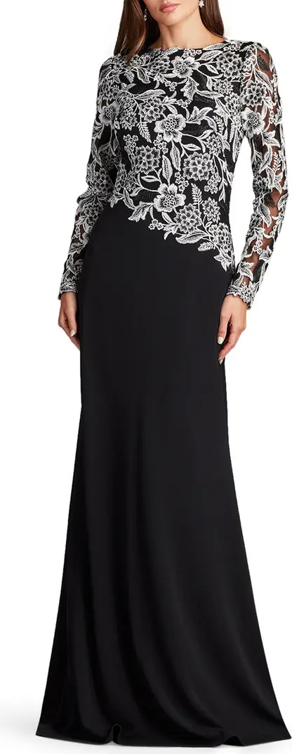Tadashi Shoji Sequin Lace Long Sleeve Crepe Gown | Nordstrom | Nordstrom
