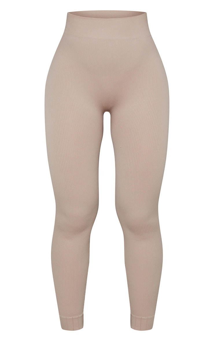 Stone Structured Snatched Rib Cuffed Detail Leggings | PrettyLittleThing US