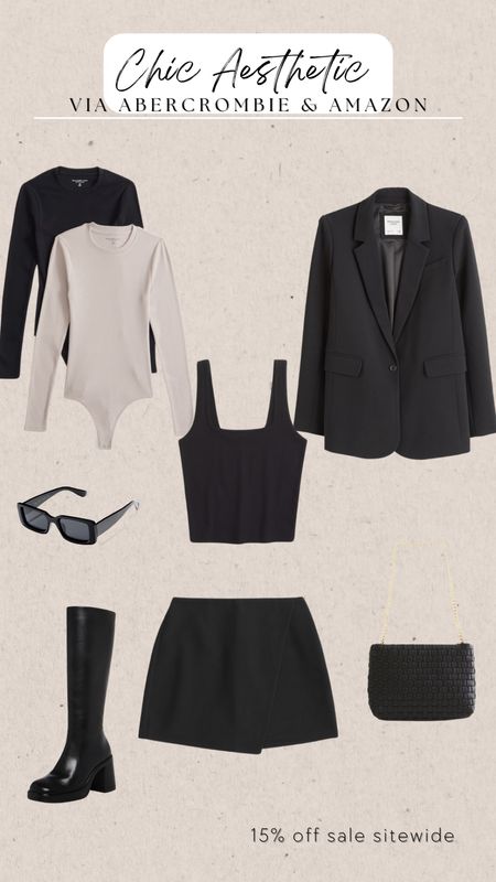 Chic outfit essentials 🖤 Take advantage of Abercrombies 15% off site wide sale! Chic, clean girl, black, classy, blazer, mini skirt, leather boots, body suits, a&f, amazon

#LTKSeasonal #LTKsalealert #LTKstyletip