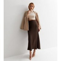 Dark Brown Satin Bias Cut Midi Skirt New Look | New Look (UK)