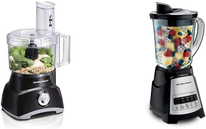 Hamilton Beach Food Processor & Vegetable Chopper, 8 Cup, Black & 58148A Blender to Puree - Crush... | Amazon (US)