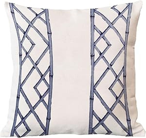 Blue and White Geometric Latticely Ultramarine 18x18 Throw Pillow Cover Zipper Bamboo Trellis Dec... | Amazon (US)
