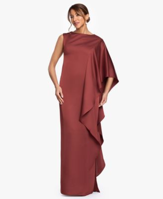 Betsy & Adam Women's Draped Sleeve Boat Neck Gown - NUTMEG | Macy's
