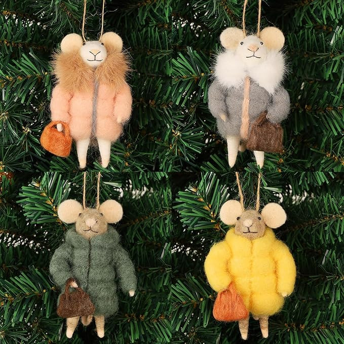 Set of 4 Christmas Felt Mice Ornaments, 4.7" Mini Hanging Wool Fashionable Mouse Figurines, Tiere... | Amazon (US)