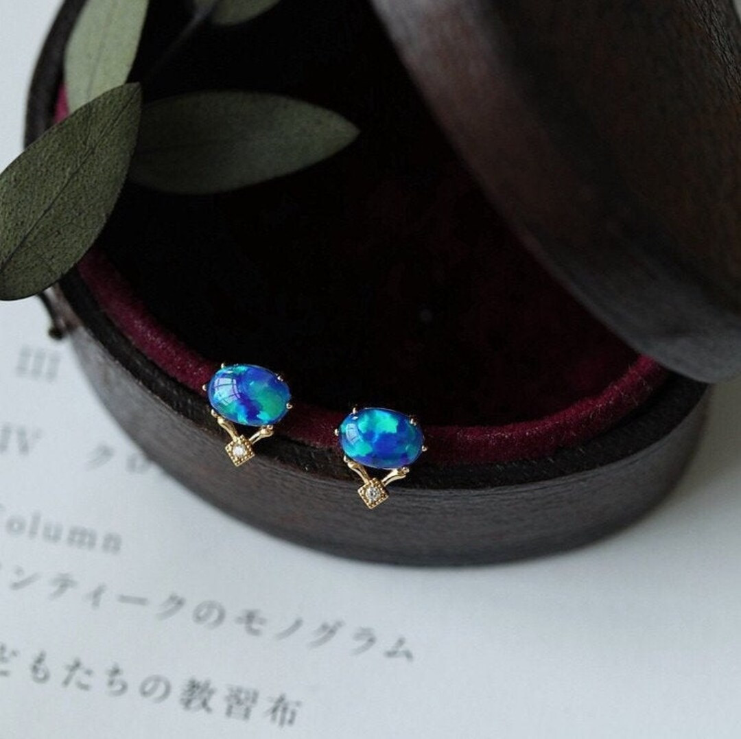 Blue Opal Earrings, Tiny Opal Studs, Opal Stud Earrings Gold, Natural Opal Earrings, Tiny Stud Ea... | Etsy (US)