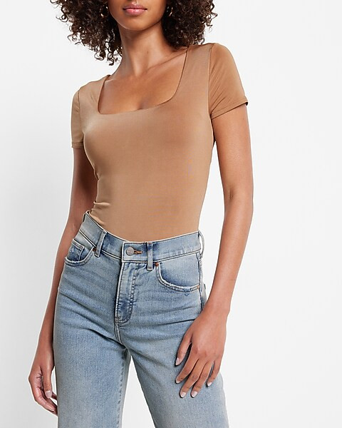 Body Contour Silky Square Neck Thong Bodysuit | Express