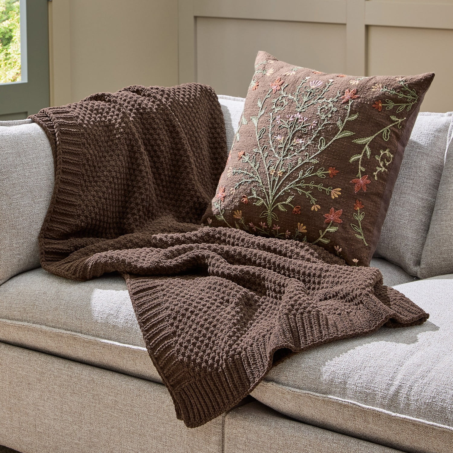 Better Homes & Gardens Super Soft Chenille Knit Oversized Couch Throw Blanket, Brown Basket, 50 x... | Walmart (US)