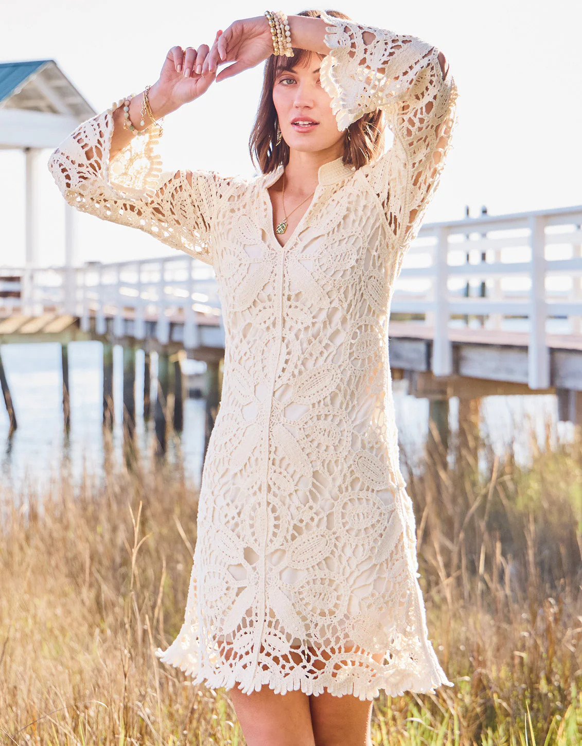 Braelyn Crochet Dress Antique White | Spartina 449