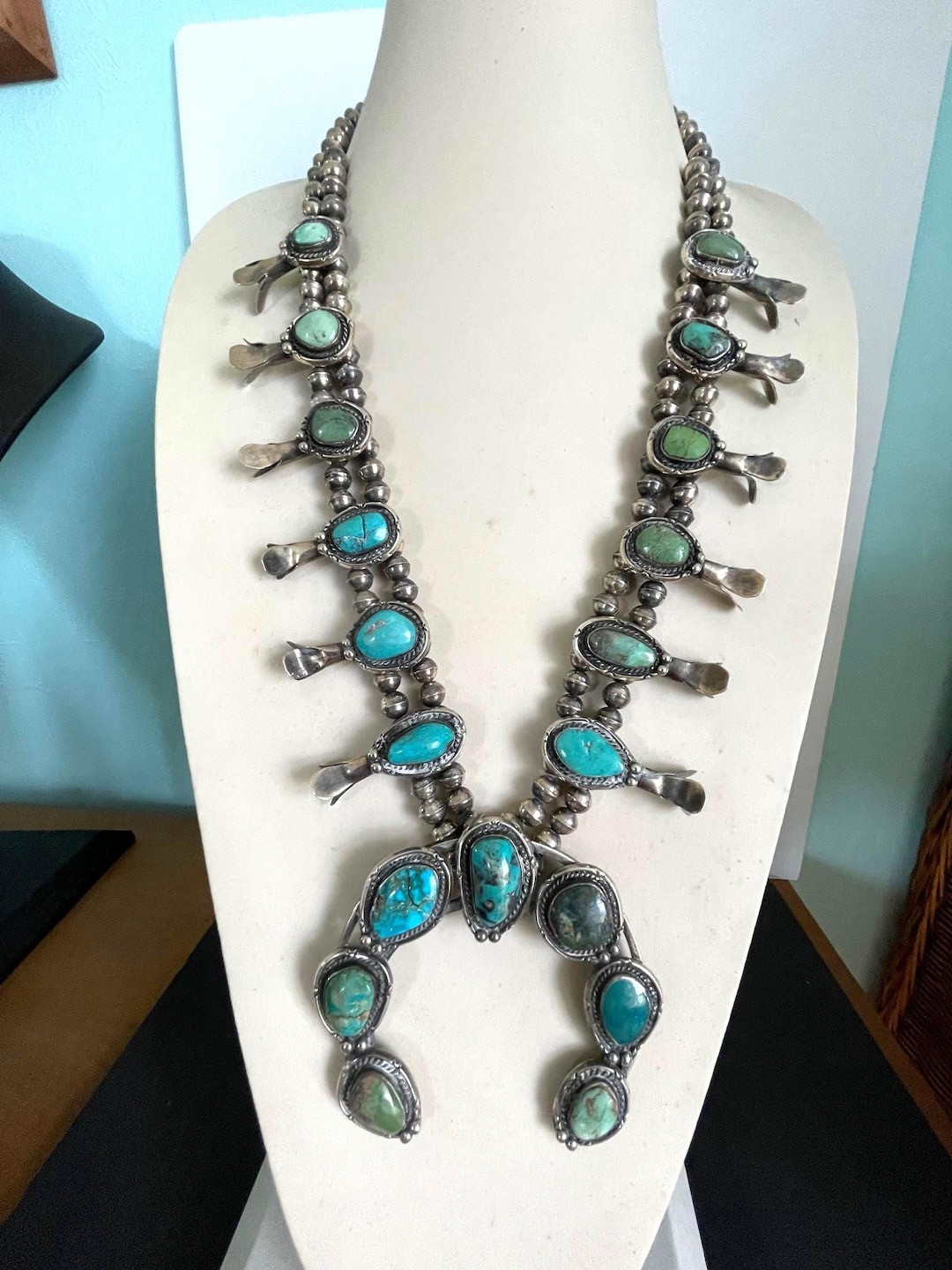SQUASH BLOSSOM Sterling Silver 925 Turquoise Old Pawn Necklace - Navajo - Estate Vintage - Etsy | Etsy (Global)