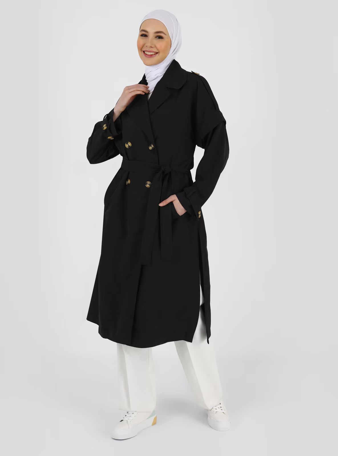 Navy Blue - Unlined - Shawl Collar - Trench Coat | Modanisa (US)