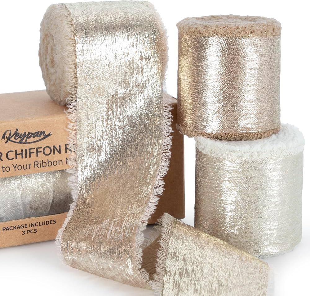 Chiffon Ribbon, Shimmery Gold Silk Christmas Ribbon Ribbons Nude Set for Gift Wrapping Flower Bou... | Amazon (US)