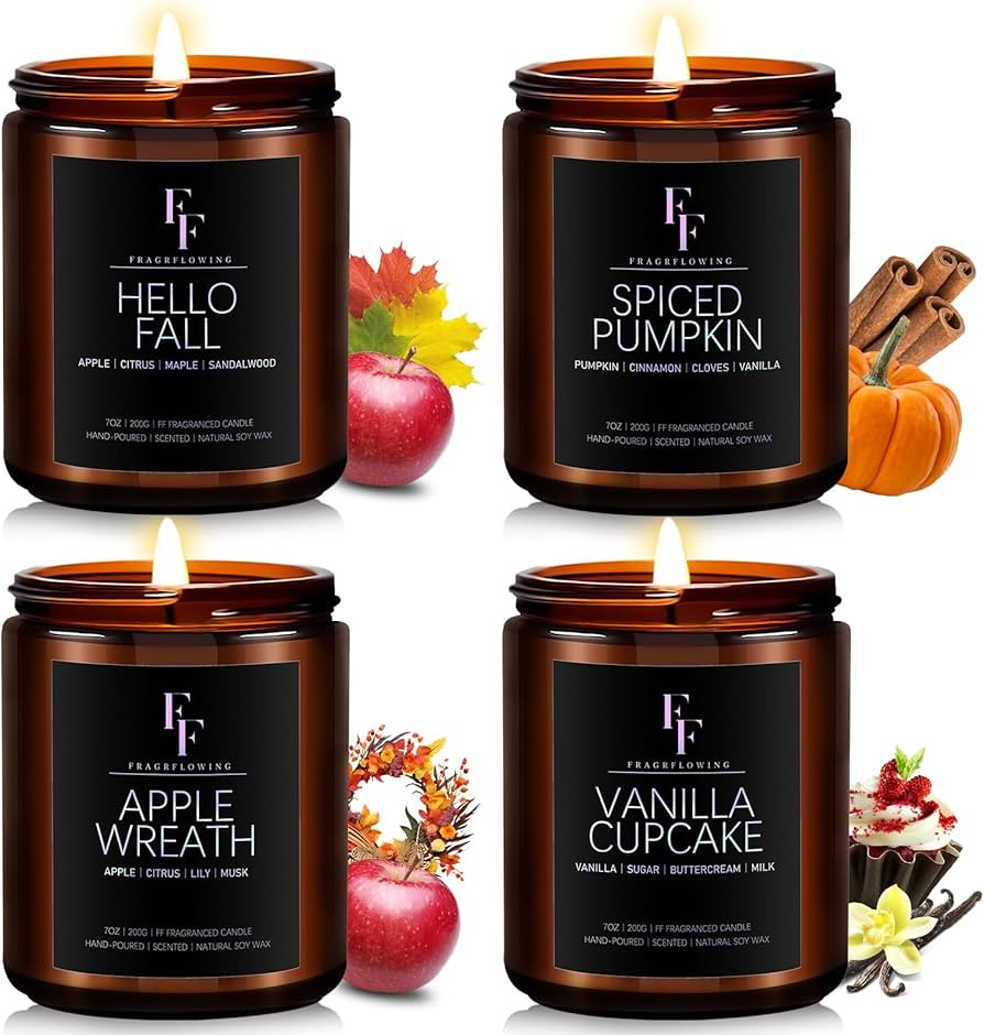 Fall Candles Set, Fall Scented Candles for Home, 4 Pack Natural Soy Autumn Candle, Fall Gifts for... | Amazon (US)