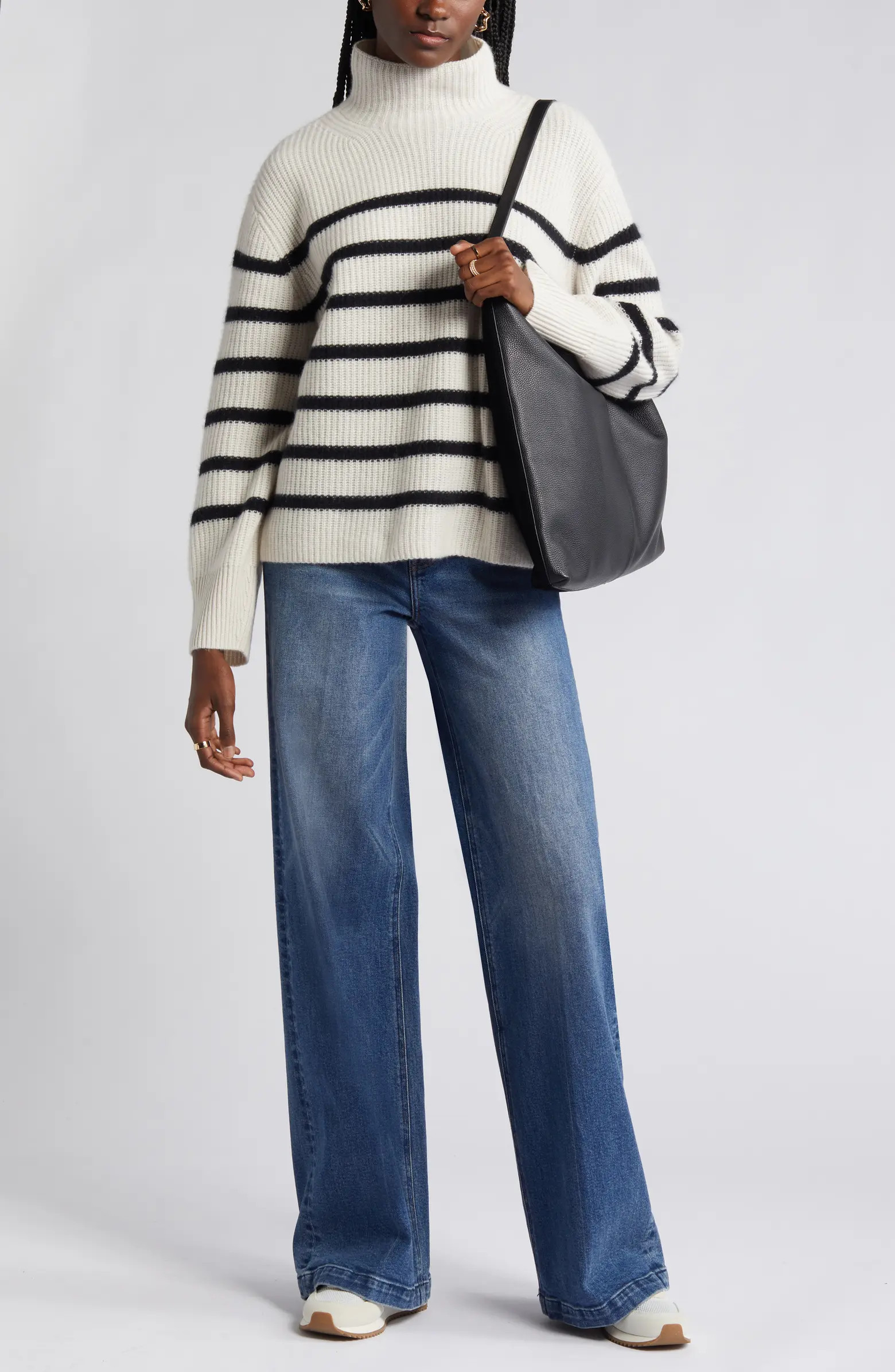 Stripe Cashmere Mock Neck Sweater | Nordstrom