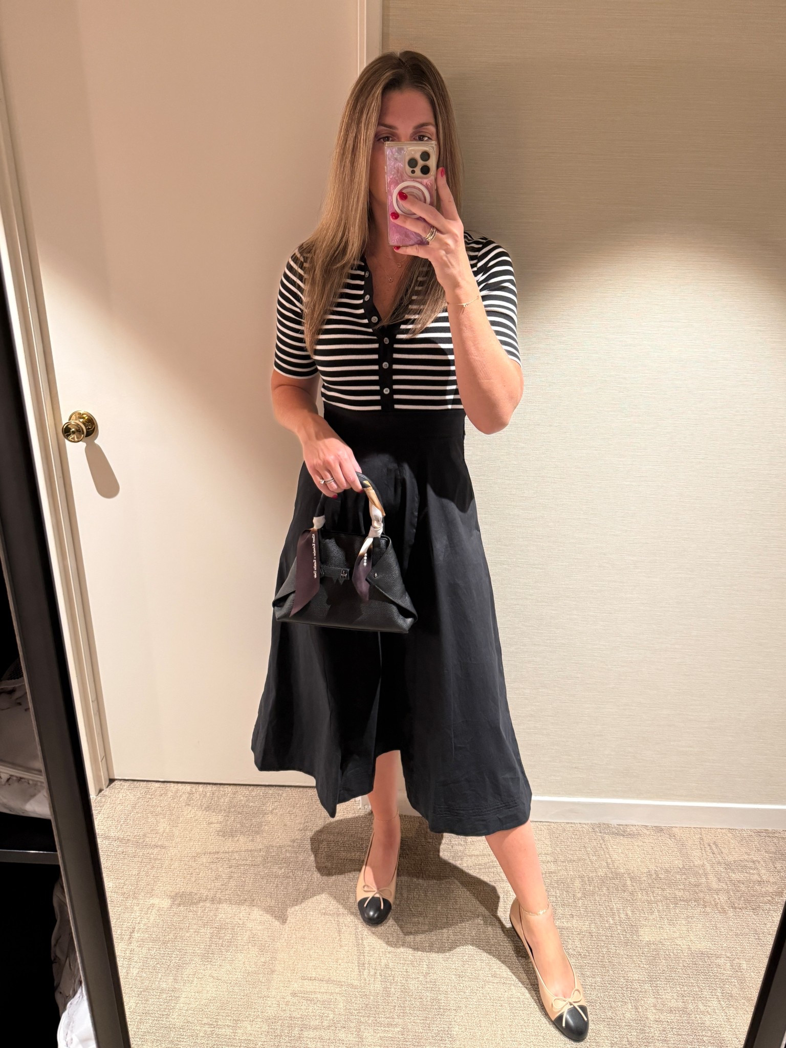 This mixed media dress has been on high rotation recently. It’s perfect for day or night and can be styled with flats or heels. Plus it’s got deep pockets! 😍👏🏼 Runs TTS. 

Looking for a cap toe  flat? Look no further! These are so comfy and well made. They run small so size up. 

#LTKOver40 #LTKShoeCrush #LTKTall