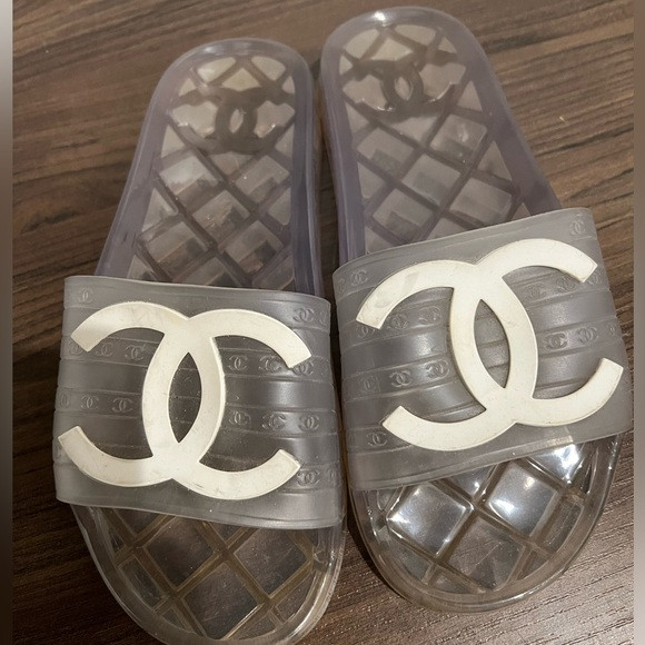 CHANEL CLEAR CC LOGO SLIDES - size 37 | Poshmark