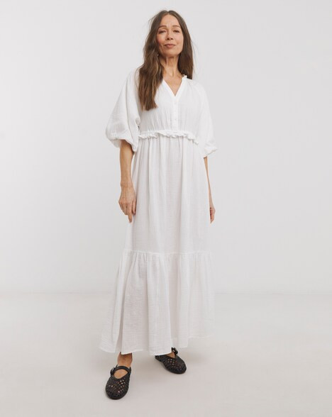 Pure Cotton Textured Bubble Sleeve Maxi Dress | JD Williams (UK)