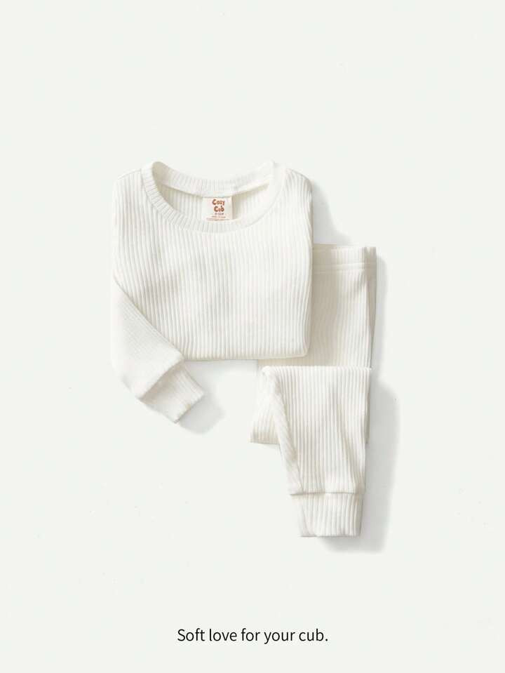 Cozy Pixies 2pcs Baby Boy Snug Fit Pajama - Solid Color Turtleneck Top & Long Pants Loungewear Se... | SHEIN