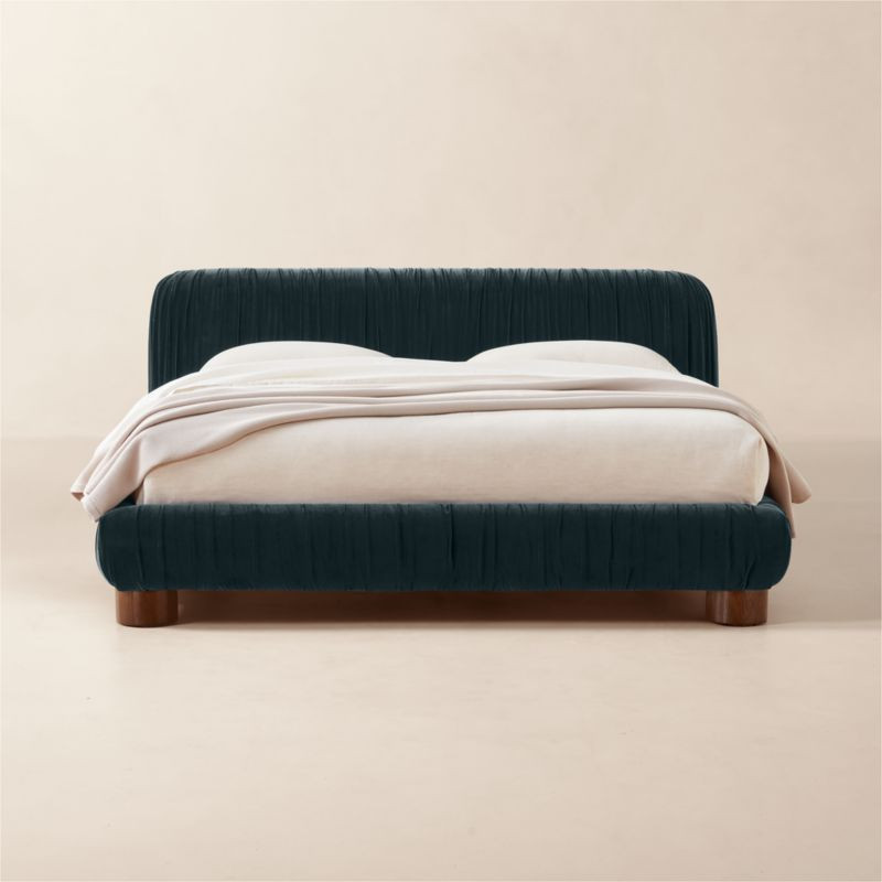 Cantar Blue Velvet Upholstered Queen Bed + Reviews | CB2 | CB2