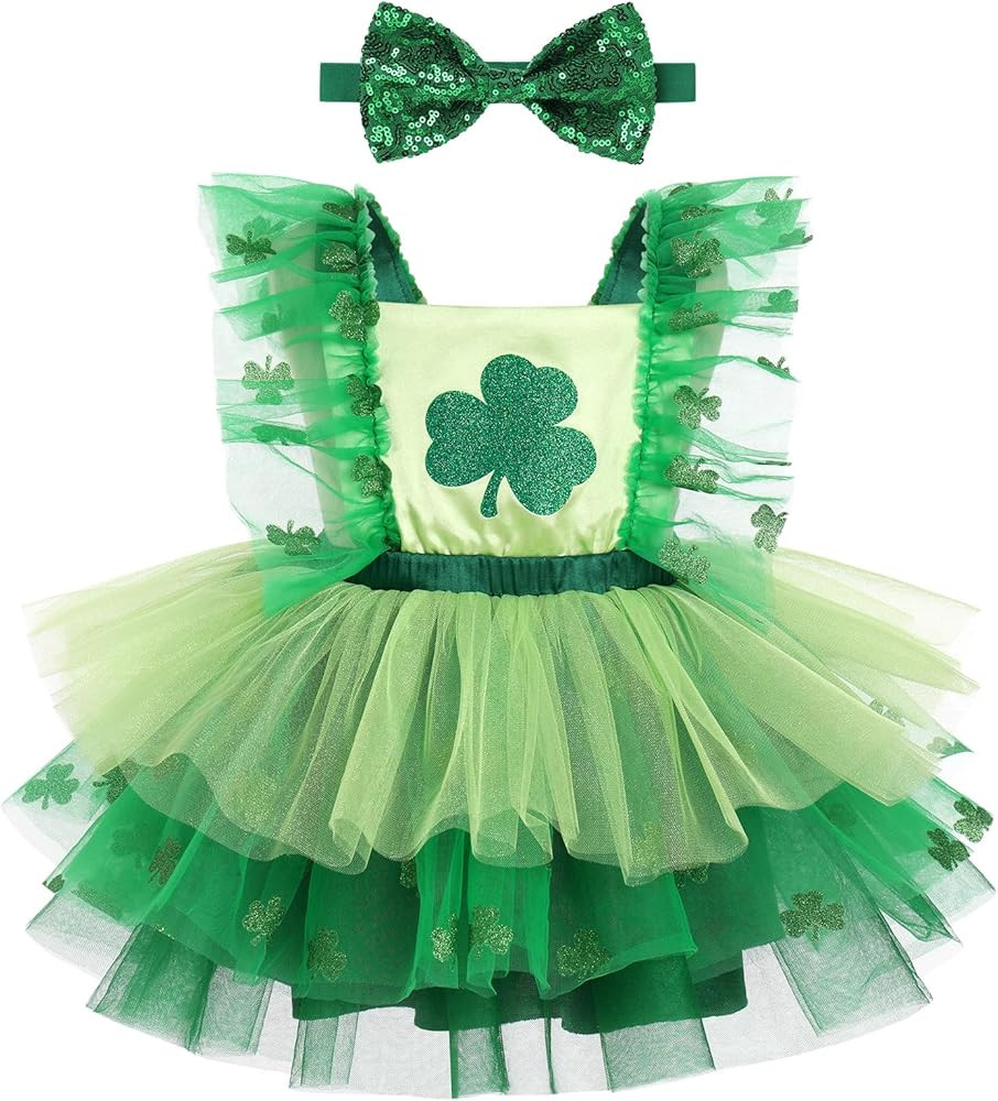 Toddler Baby Girls St Patrick's Day Easter Princess Dress with Headband Birthday Cake Smash Photo... | Amazon (US)