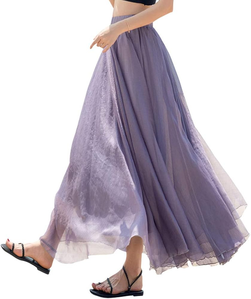 Women's Ankle Chiffon Long Skirt A-line Retro Skirts Pleated Beach Maxi Skirt | Amazon (US)