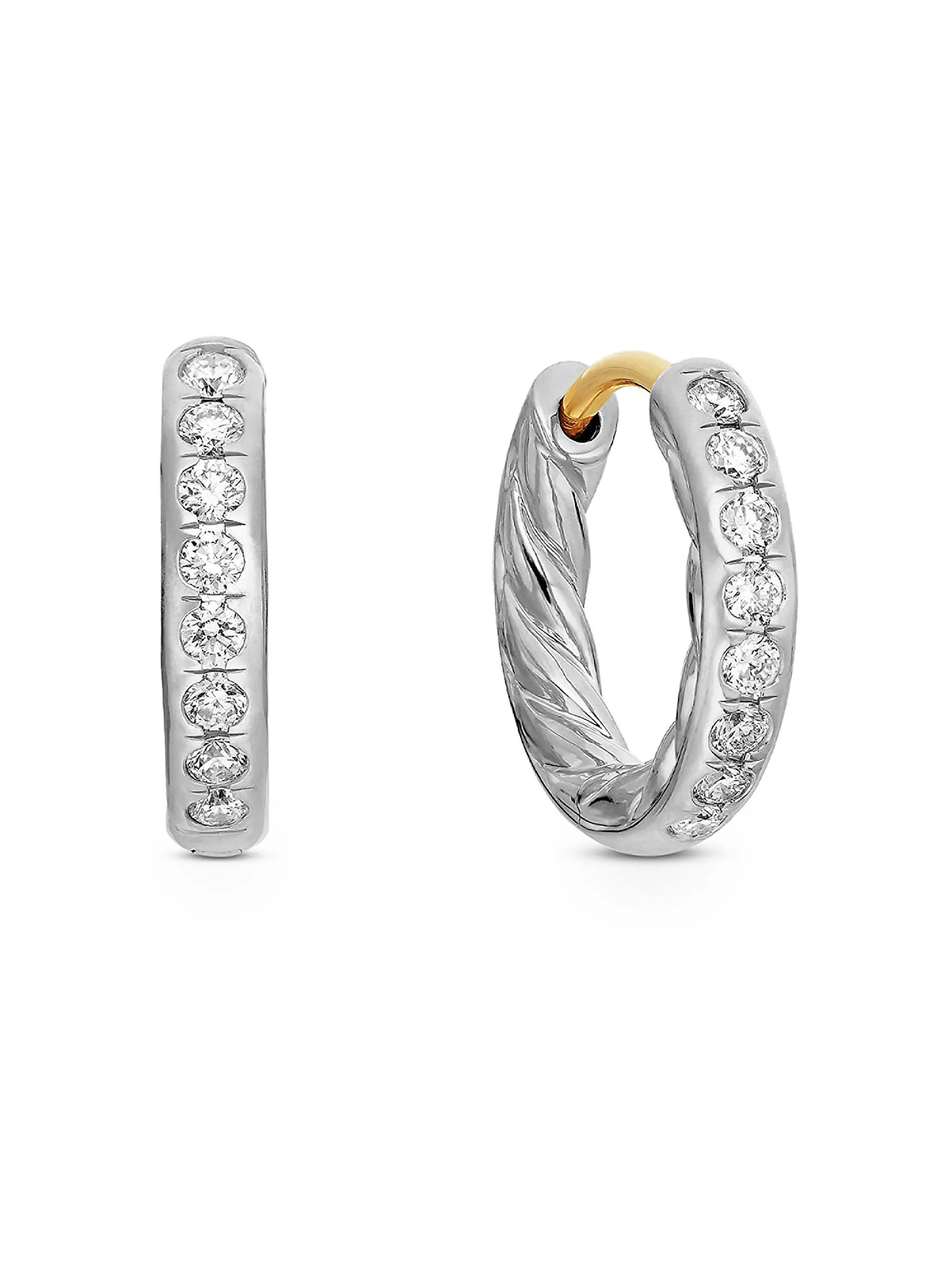 Sculpted Cable Huggie Hoop Earrings In Sterling Silver With Diamonds | Saks Fifth Avenue