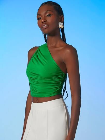 SHEIN Ruched One Shoulder Crop Top | SHEIN