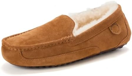 Fireside By Dearfoams Men's Melbourne Genuine Shearling Moccasin Slippers, Memory Foam Sudede Loa... | Amazon (US)