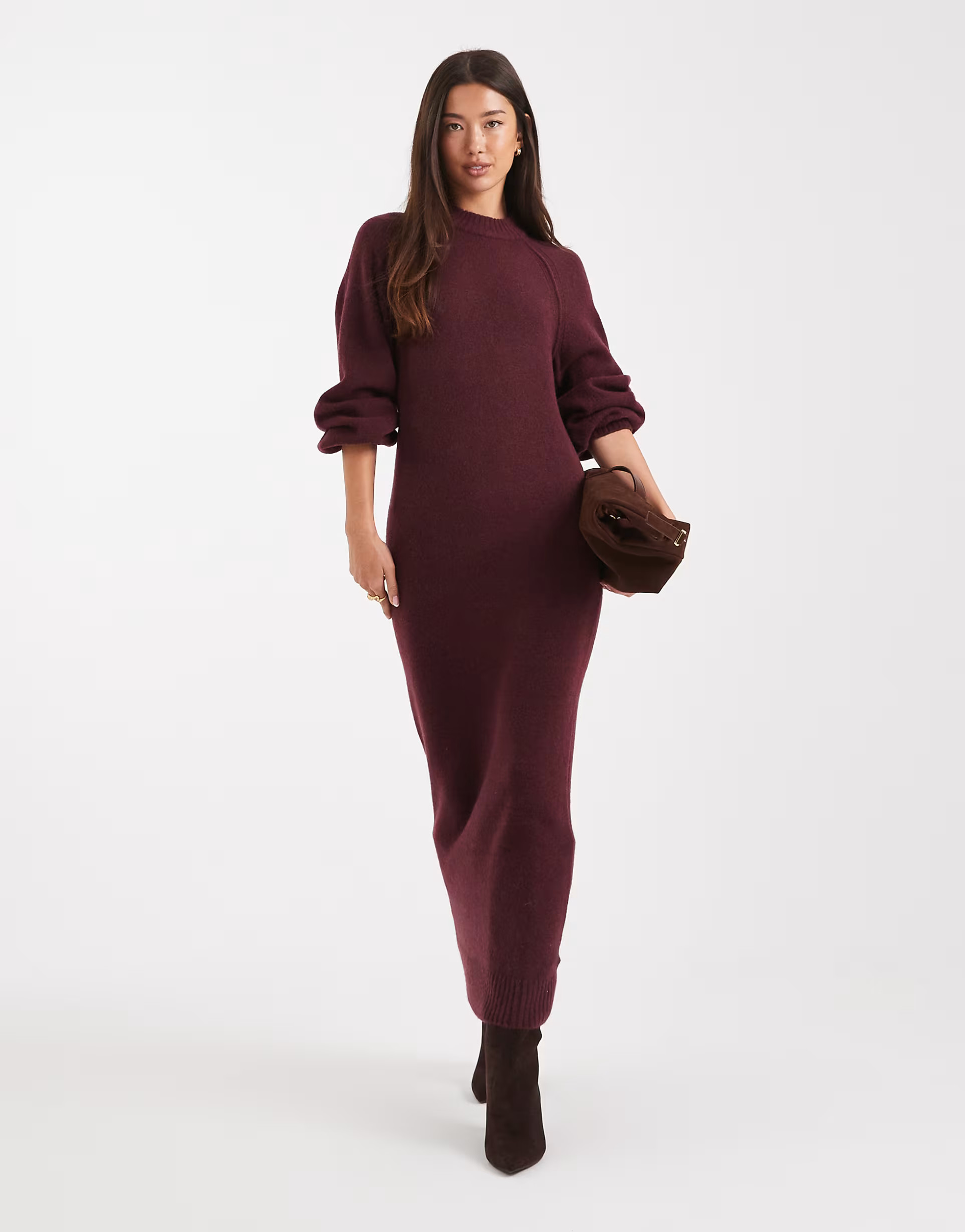 ASOS DESIGN knit maxi dress with raglan detailing in plum | ASOS | ASOS (Global)