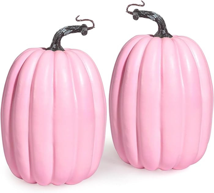 Artmag 8 Inch Large Artificial Pumpkins, 2PCS Big Pink Pumpkins Faux Foam Harvest Pumpkins for Fall Autumn Thanksgiving Seasonal Holiday Decor Decorations (Pink) | Amazon (US)