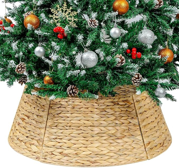 CubesLand Christmas Tree Collar for 7.5ft Trees,Christmas Tree Skirt 27In,Holiday Rattan Tree Ski... | Amazon (US)