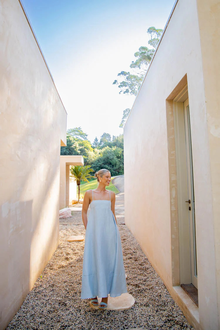 Behati Linen Maxi Dress Sky | VRG Grl