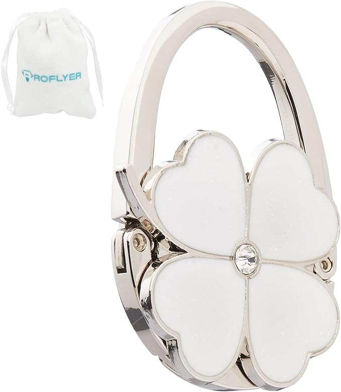 ROFLYER Clover Design Foldable Handbag Hanger Folding Purse Table Hook Holder(White) | Amazon (US)