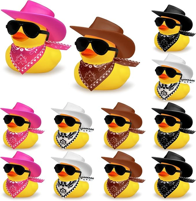 12 PCS Cowboy Duck with Hat and Sunglasses Mini Duckies Toys for Birthday Swimming Party Gift Fav... | Amazon (US)