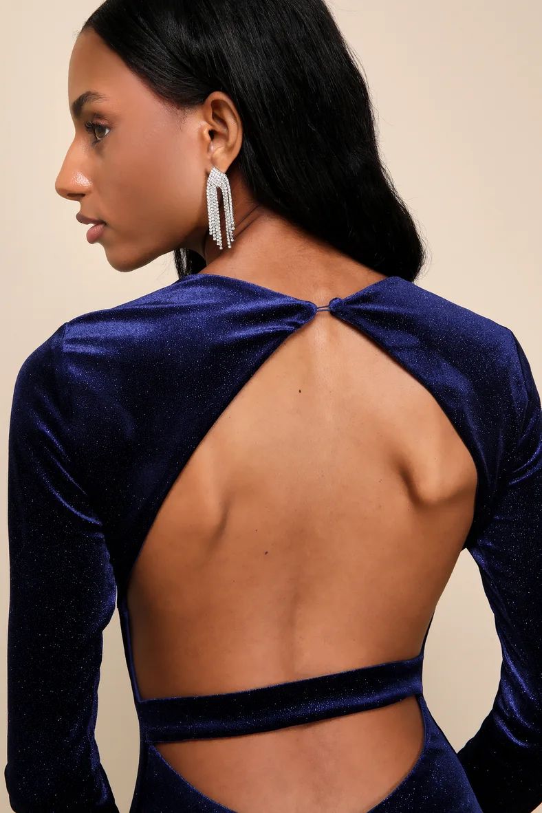 Glittery Glee Royal Blue Sparkly Backless Long Sleeve Mini Dress | Lulus (US)
