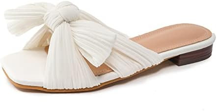 VALINK Women's Square Open Toe Slide Slip on Bow Tie Flat Sandals, 2022 Sandals Slip On Slide Fla... | Amazon (US)