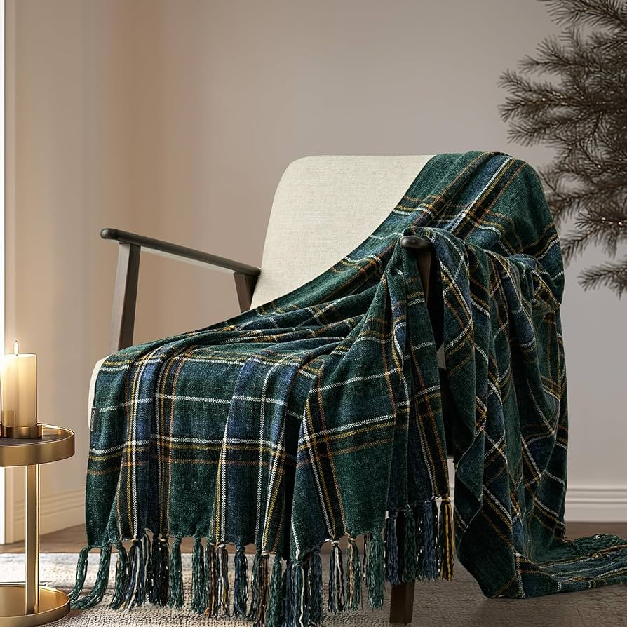 EverGrace Stewart Green Christmas Plaid Chenille Throw Blanket for Couch, Super Soft Cozy Tartan ... | Amazon (US)
