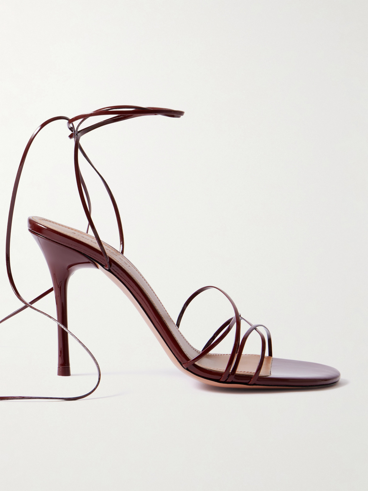 Amina Muaddi - Lori Patent-leather Sandals - Burgundy | NET-A-PORTER (US)