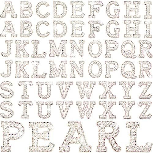 52 Pcs Iron on Letters Pearls Rhinestone English Patches Alphabet A-Z Glitter Pearl Sew On Patche... | Amazon (US)