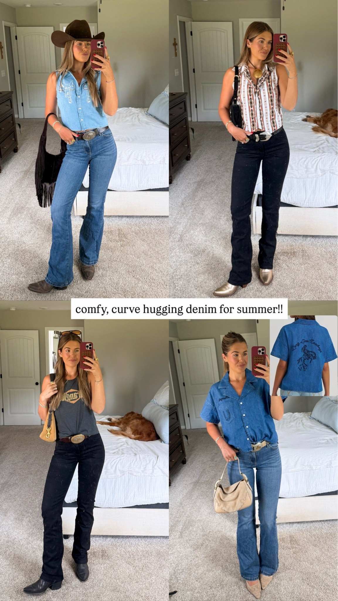 denim cowgirl summer finds! sizing:
+blue denim jeans in wash Lily - Waist 26/Inseam 36
+black denim jeans in was Leighton - Waist 26 - Inseam 36
+all shirts in a size small 

@wrangler #ad

#LTKgrwm #LTKootd #LTKTall