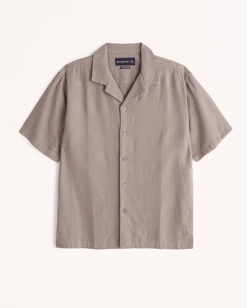 Camp Collar Linen-Blend Shirt | Abercrombie & Fitch (US)