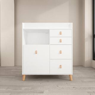 FUFU&GAGA White 5-Drawer 33.5 in. Width Wooden Stylish Kids Low Dresser, Chest of Drawers, Storag... | The Home Depot