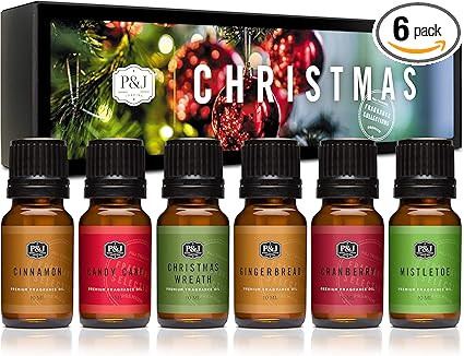 P&J Fragrance Oil Christmas Set | Christmas Wreath, Mistletoe, Candy Cane, Gingerbread, Cinnamon,... | Amazon (US)