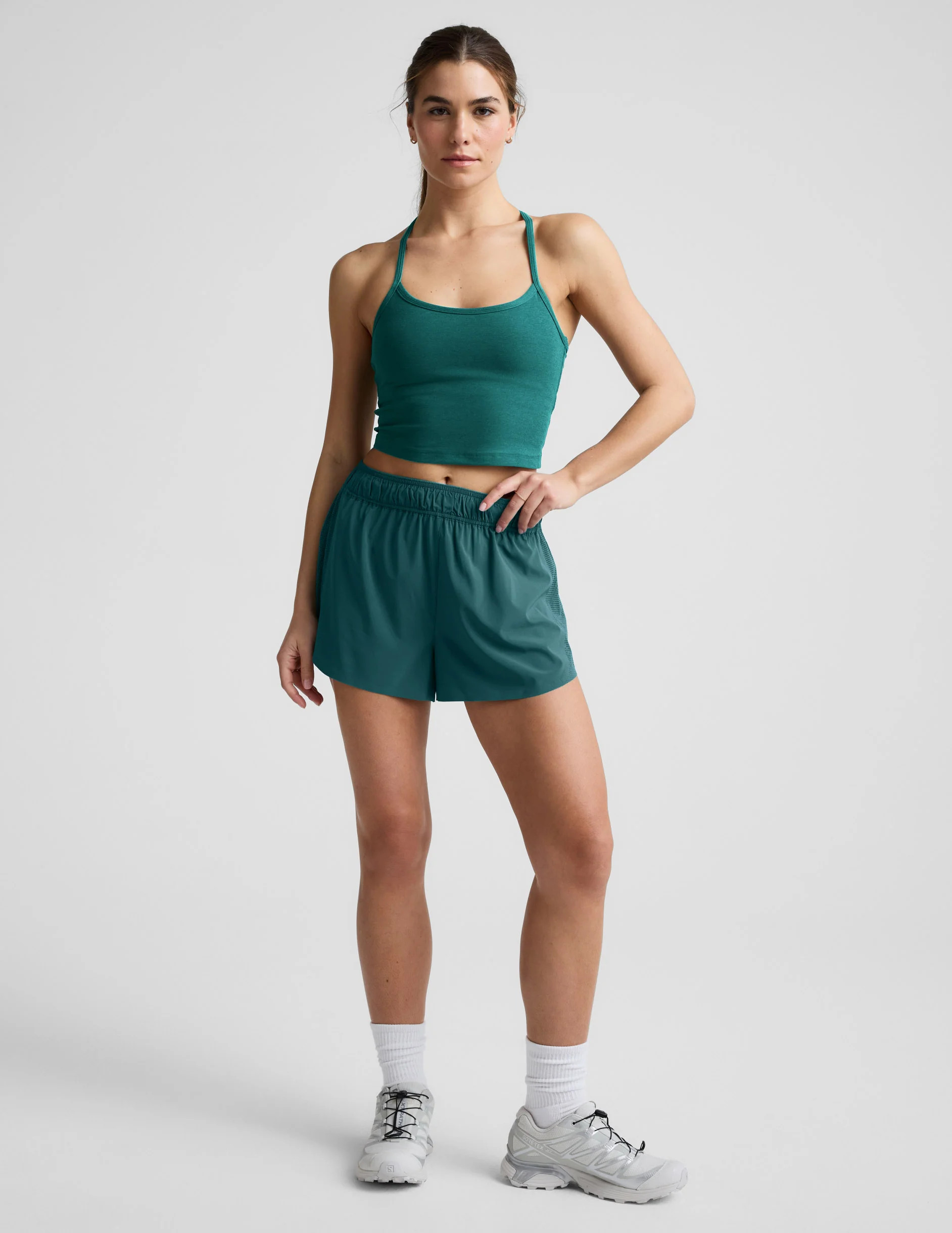 Women's Lined Running Solemate Shorts - Wild Flower Blue | Beyond Yoga | Beyond Yoga