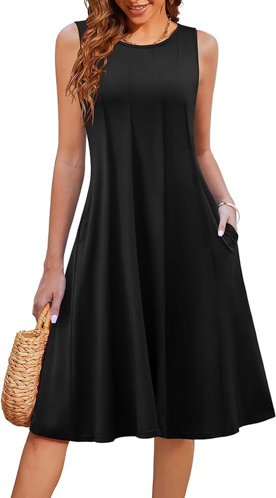 HOTOUCH Summer Casual Dresses for Women Sleeveless Midi Dress Swing Tank Sundress Pleated Tshirt ... | Amazon (US)