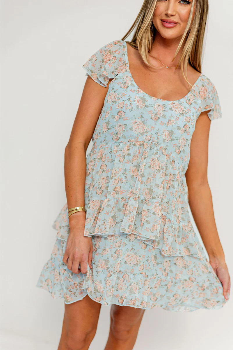 Petalune Ruffle Mini Dress in Light Blue | Worth Collective