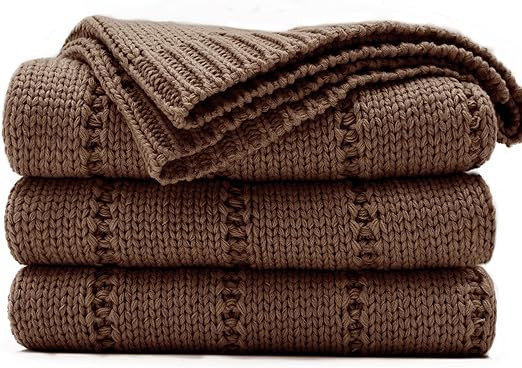 RECYCO Cable Knit Brown Throw Blanket for Couch, Super Soft Warm Cozy Decorative Knitted Throw Bl... | Amazon (US)