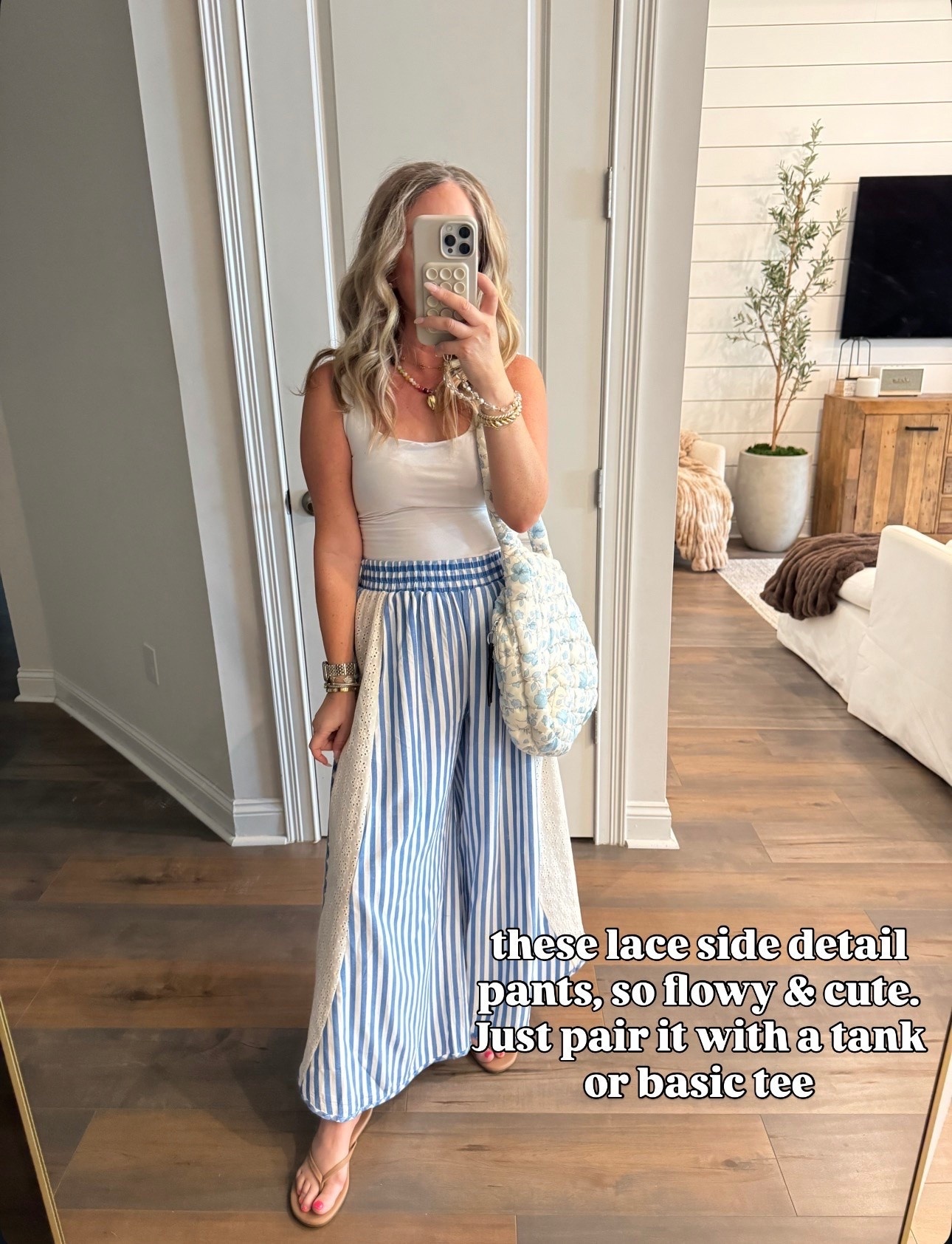 Amazon fashion Amazon finds stripe lace detail pants size  medium. Casual outfit July 4th outfit effortless mom
Outfit

#LTKOver40 #LTKPetite