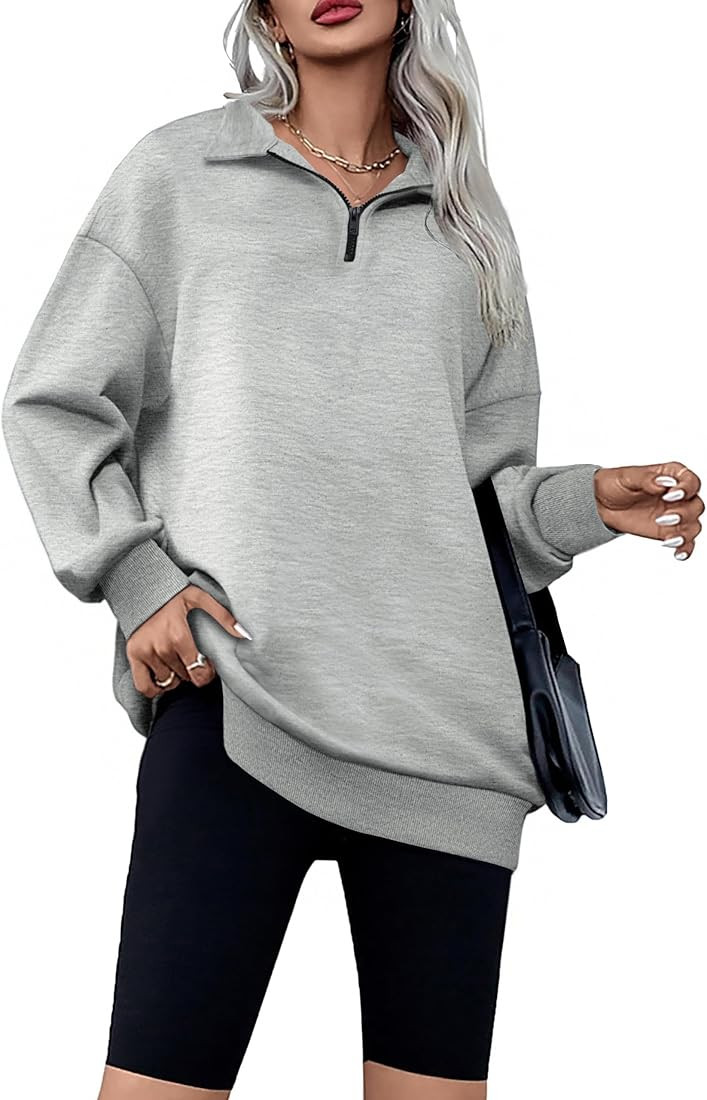 Womens Oversized Sweatshirts Half Zip Pullover 2024 Fall Trendy Fashion Outfits Drop Shoulder Tun... | Amazon (US)